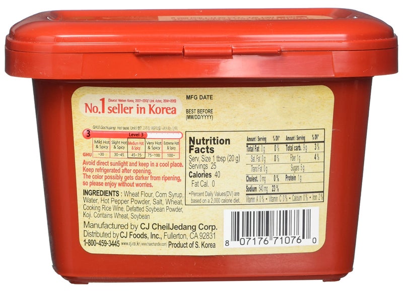 CJ Haechandle Gochujang - Hot Pepper Paste, Korean Traditional Fermented Jang, Made with Red Hot Chili Peppers, Sweet & Spicy Flavor, 1.1 Lb (Pack of 1) - Image 3